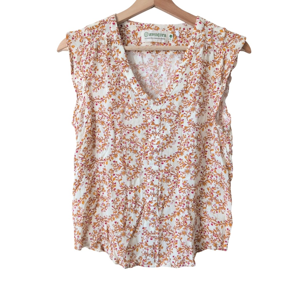 Aventura Clothing Floral Print Sleeveless‎ V Neck Blouse Women's Size S Gorpcore